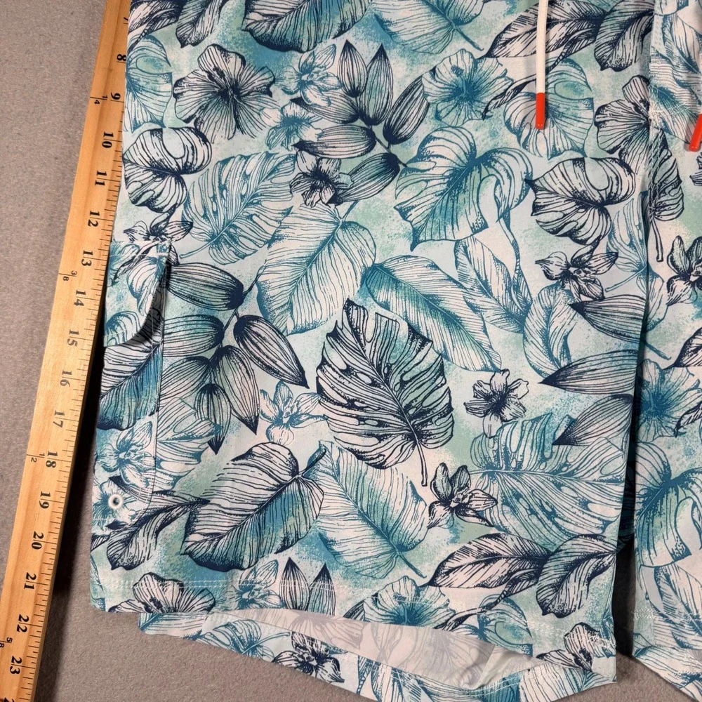 Tommy Bahama Mens‎ 3XLB Tropical Leaf Print Swim Trunks Blue Teal 9 Inch Inseam